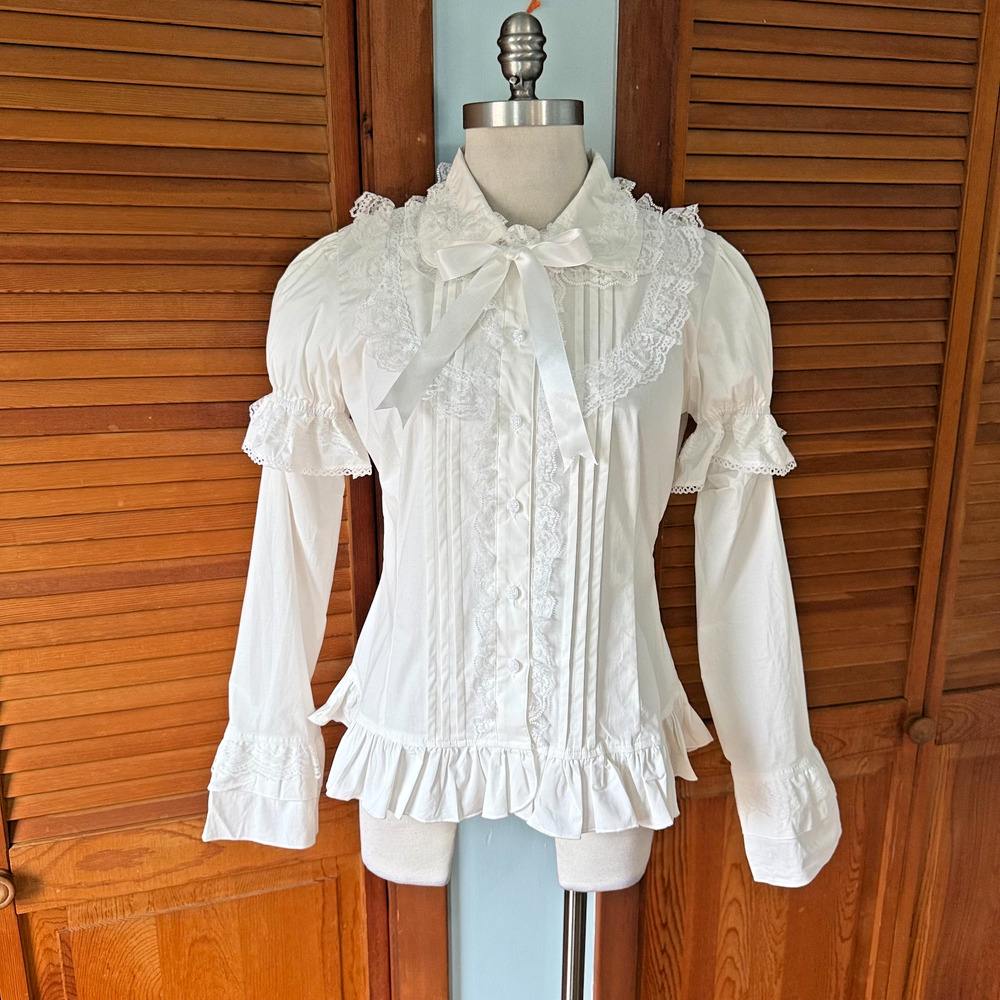 ACDC Rag Gothic Lolita EGL Aristocrat White Bow Ruffle Transformer Shirt Plus